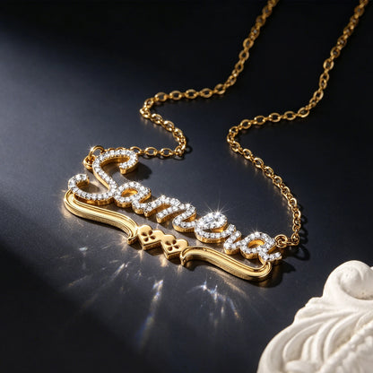 Qitian Personalized Moissanite Name Necklace 925 Sterling Silver 18K Gold Plated Custom Name Pendant Double Heart Design Jewelry