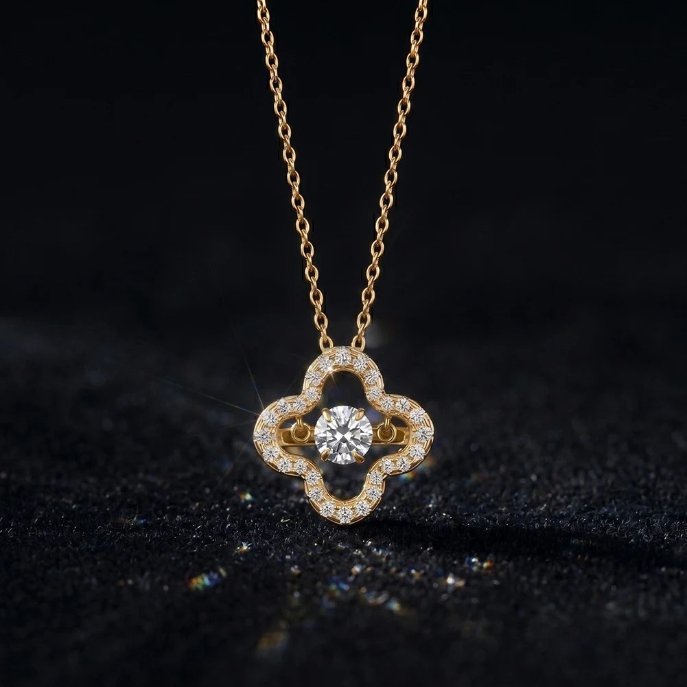 KISS MANDY 925 Pure Silver D Color Moissanite Four-Leaf Clover Necklace Flower Diamond Pendant Choker Chain Elegant Gift SMON20