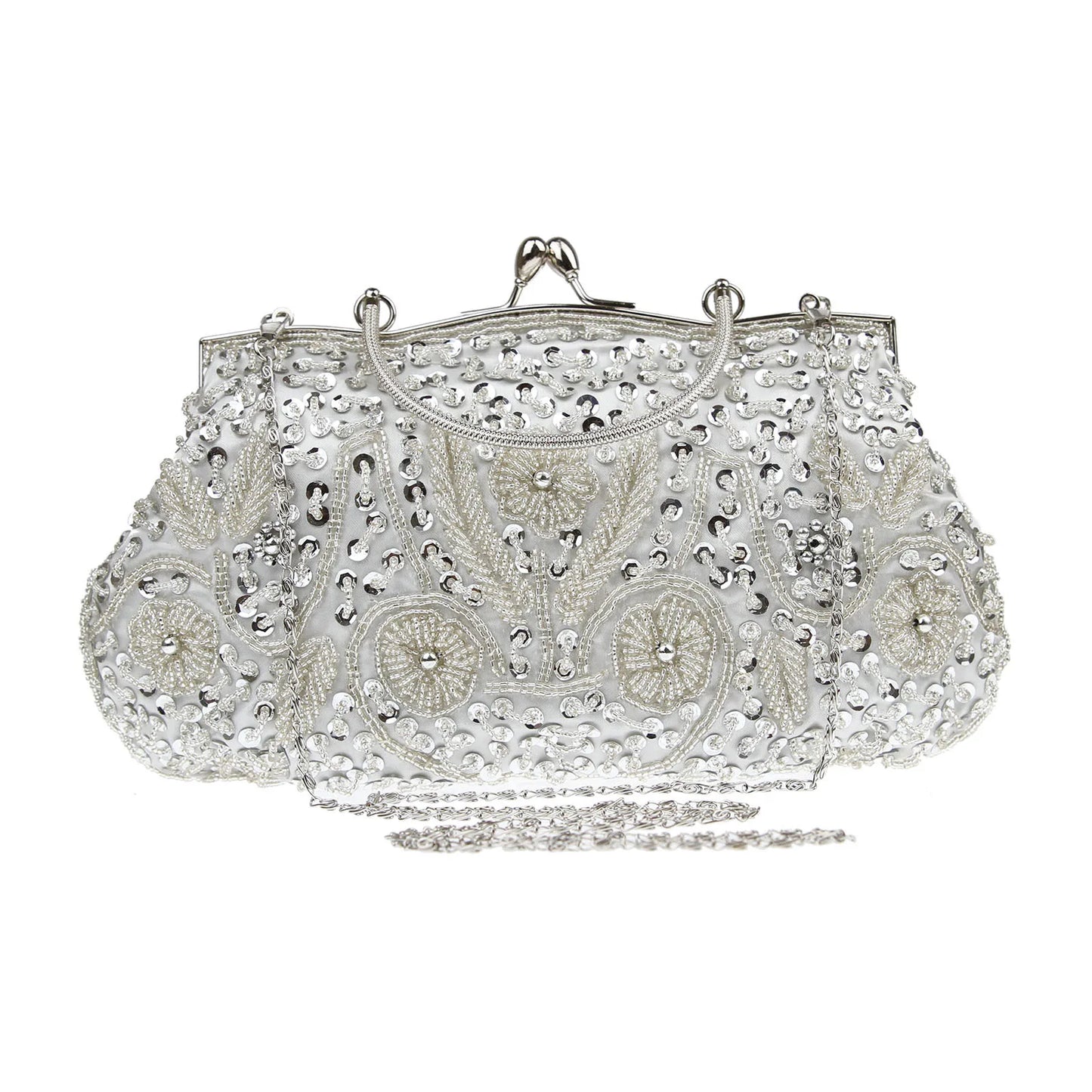 Women's Retro Small Totes Evening Bags Beaded Embroidered Ladies Clutch Purse Shoulder Chain Wedding Party Handbags Bags Purses