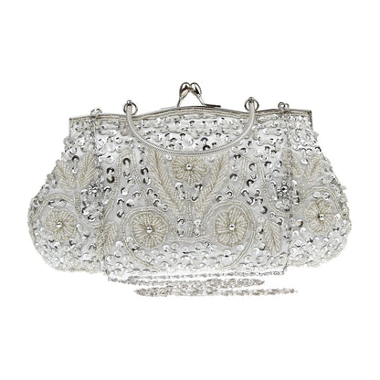 Women's Retro Small Totes Evening Bags Beaded Embroidered Ladies Clutch Purse Shoulder Chain Wedding Party Handbags Bags Purses