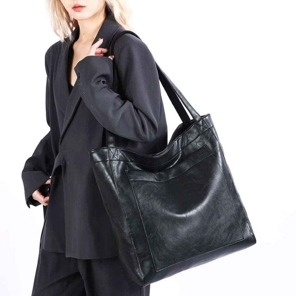High Quality Oil Skin Leather Bucket Hand Bags for Women Female Shoulder Top-Handle Bag Luxury Handbas Women Large Commute Bags