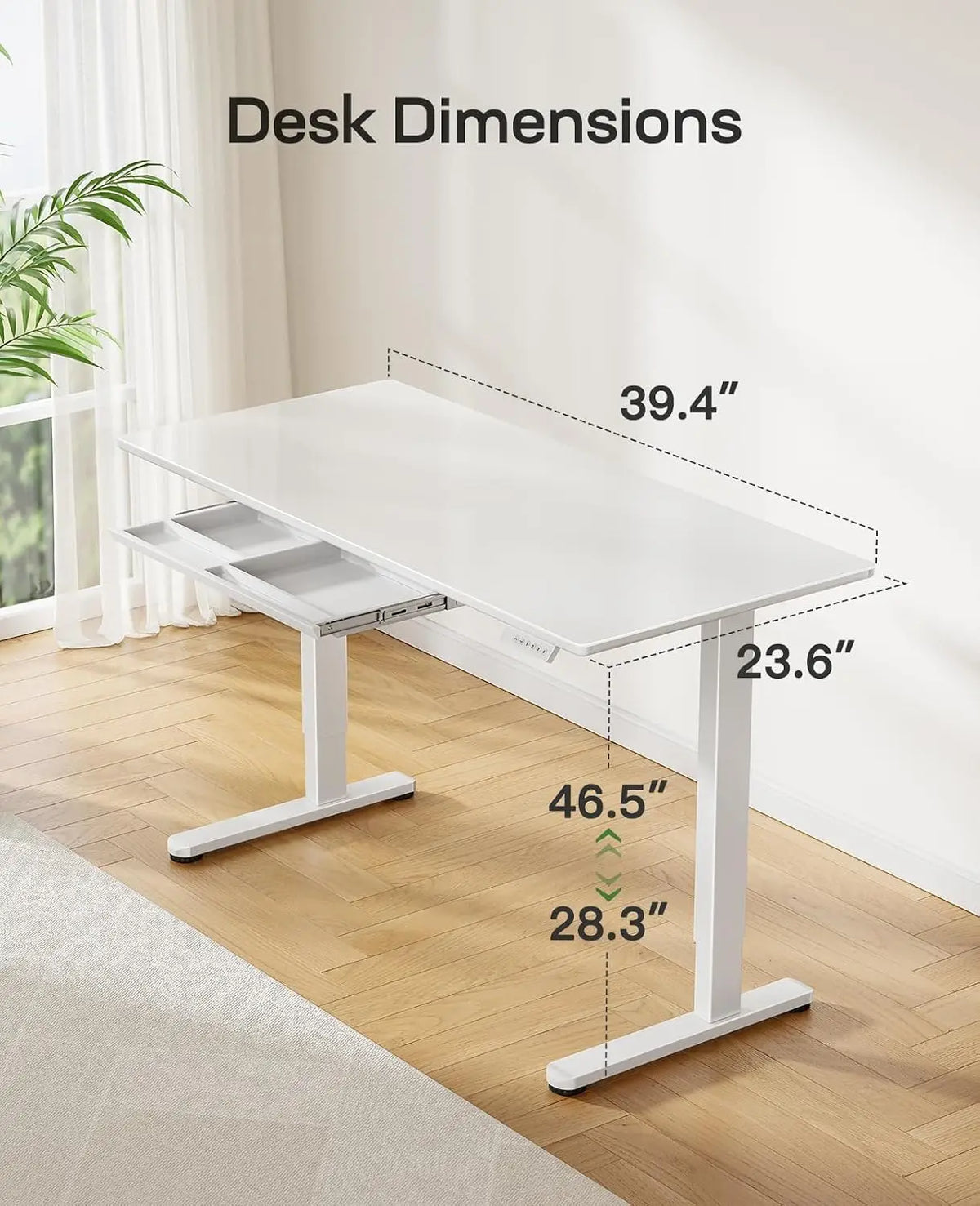 Glass Standing Desk with Drawer 58 X 28 Inches Stand up Desk Standing Desk Adjustable Height with One-Piece Tempered Glass Top, Ergonomic Home Office Desk with 4 Preset Heights