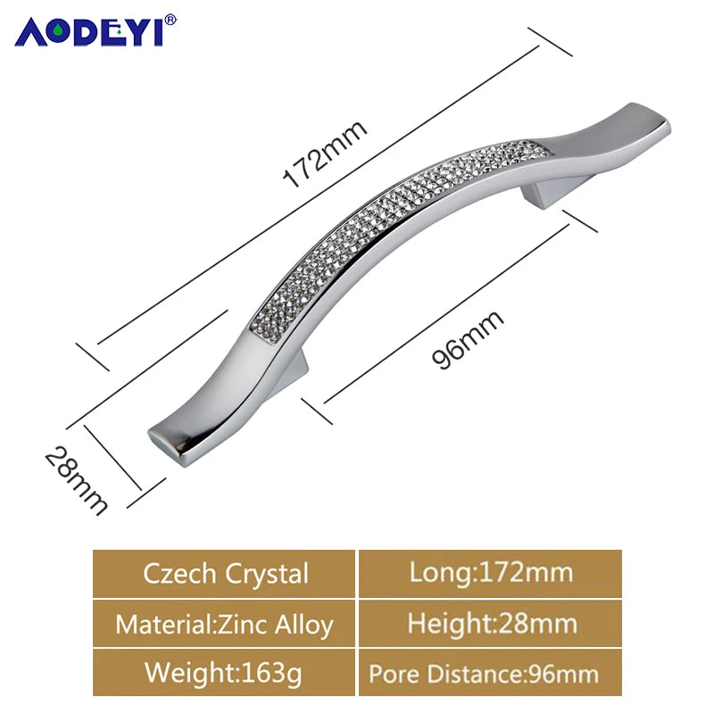 Crystal Drawer Pull Handles Diamond Sliver Wine Wardrobe Decotation Furniture Dresser Kitchen Cupboard Cabinet Knobs Gold Chrome