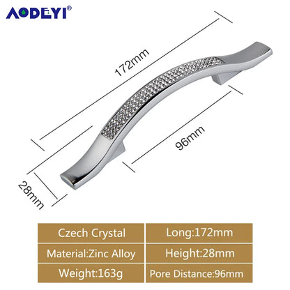 Crystal Drawer Pull Handles Diamond Sliver Wine Wardrobe Decotation Furniture Dresser Kitchen Cupboard Cabinet Knobs Gold Chrome