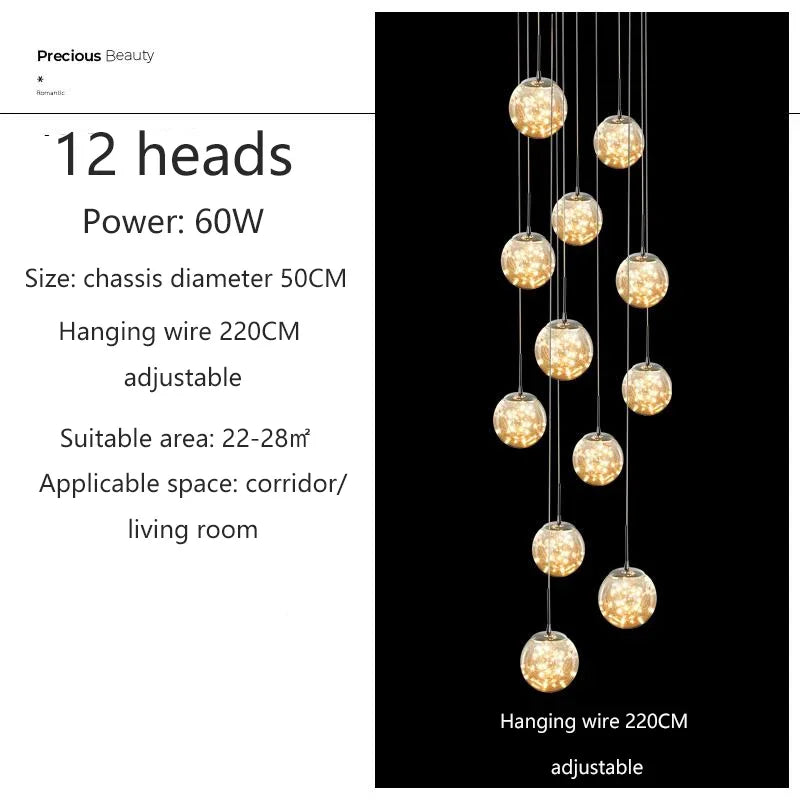 Starry Sky Staircase Lamp Long Chandelier Nordic Design Duplex Corridor Light Luxury Creative Pendant Lights Apartment Hall