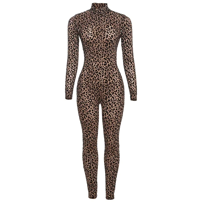 Sisterlinda Midnight Y2K Jumpsuits Hipster Leopard Print Full Sleeve Round Neck Slim Overalls Female Trend Party Club One Piece