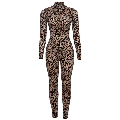 Sisterlinda Midnight Y2K Jumpsuits Hipster Leopard Print Full Sleeve Round Neck Slim Overalls Female Trend Party Club One Piece
