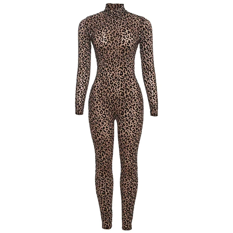Sisterlinda Midnight Y2K Jumpsuits Hipster Leopard Print Full Sleeve Round Neck Slim Overalls Female Trend Party Club One Piece