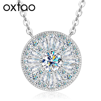 OXTAO Round Moissanite Pendant Necklace 5mm D Color VVS1 for Women Trapezoidal Cubic Zirconia Necklace Lab Created Imitation Diamond Wedding Party Luxury Jewelry 14K Gold Filled