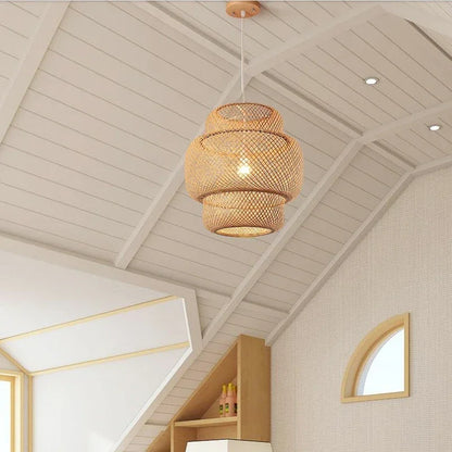 Bamboo Pendant Lights Hand Woven Ceiling Weaving Chandelier Lamp Rattan Wicker Hanging LED Fixtures Home Bedroom Bamboo Art Lamp