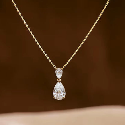 2-Stone 2.5cttw Waterdrop Moissanite Pendant Necklace for Women S925 Silver Plated 18k Gold Pear Cut Diamond NeckChain Jewelry
