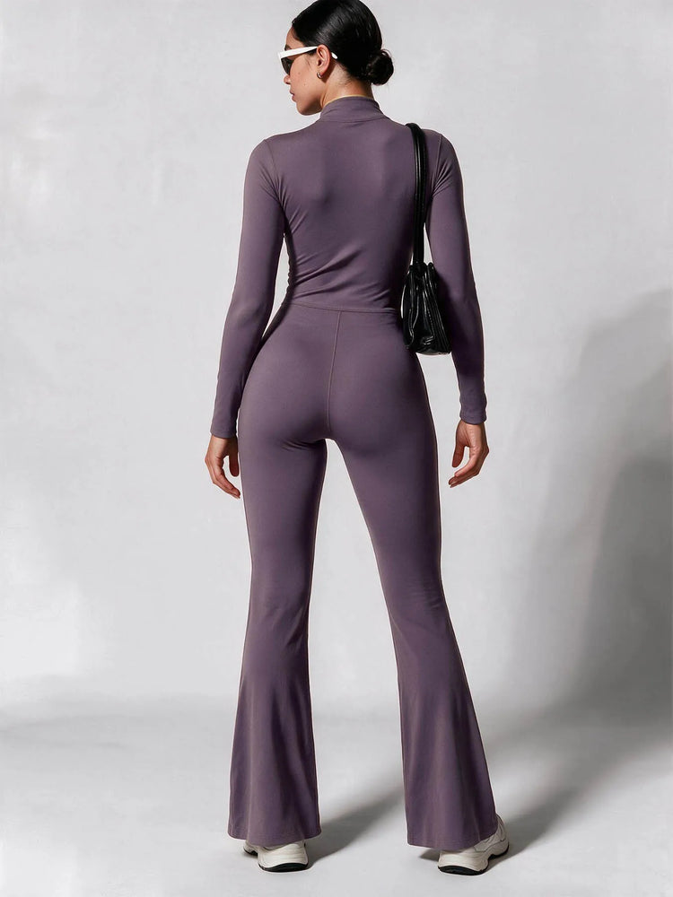 Elegant Zip-up Long Sleeve Sports Overalls for Women Autumn Winter Fleece Jumpsuits Ladies Yoga Fitness One Piece Tracksuit