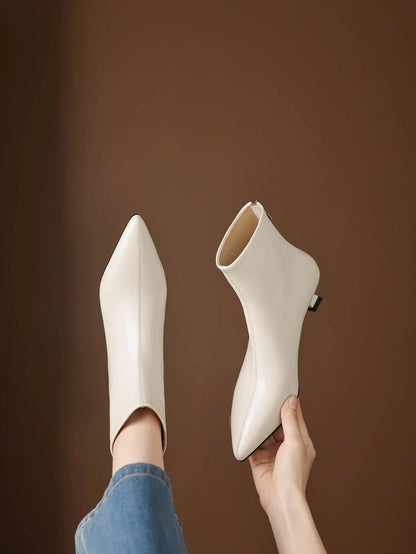Plus Size 34-42 Genuine Leather Pointed Toe Med Heels Zipper Modern Boots Winter Autumn Shoes Concise Elegant Dress Ankle Boots