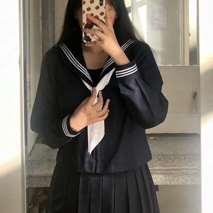 Orthodox JK Uniform School Uniform Basic Navy Navy College Style School Supply Middle Sailor Uniform Autumn and Winter Suit
