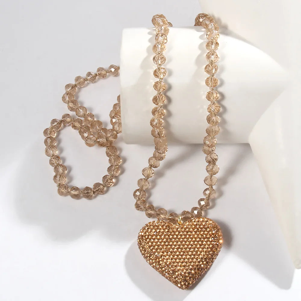 New Valentine's Day Gift: Sparkling Crystal Glass Necklace, Water Diamond Heart Pendant, Women's Necklace