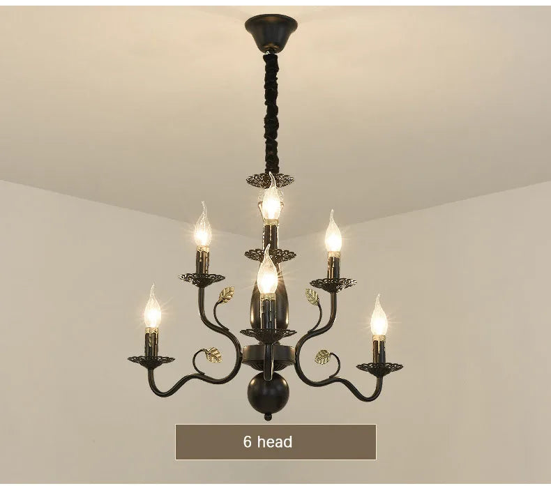 2022 modern black/gold wrought iron candle light retro Europe and America 6 12 16 lights chandelier dining room chandelier