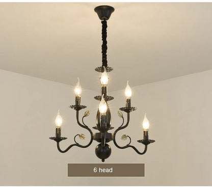 2022 modern black/gold wrought iron candle light retro Europe and America 6 12 16 lights chandelier dining room chandelier