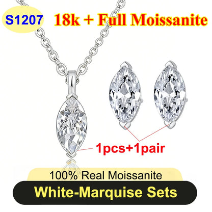 Full Shape 1-3ct Moissanite Women's Moissanite Jewelry Sets 925 Silver Plated 18k Gold D Color Necklace Earrings For Women Gift