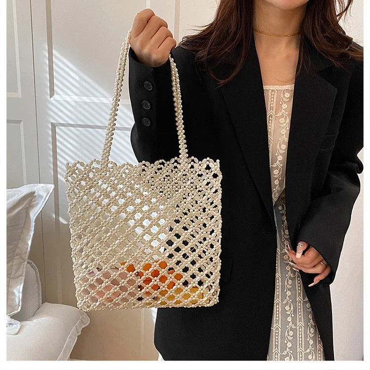 2026 Fashion Exquisite Bead Sense of Luxury Hollow Out Women‘s Handbags Hot Sale New No Zipper Acrylic Square Shoulder Bags