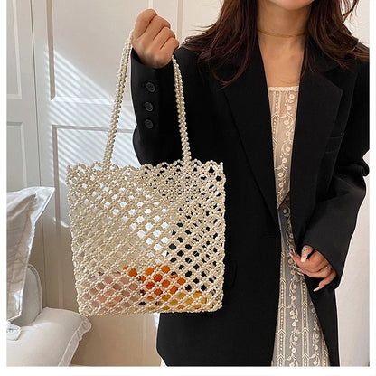 2026 Fashion Exquisite Bead Sense of Luxury Hollow Out Women‘s Handbags Hot Sale New No Zipper Acrylic Square Shoulder Bags