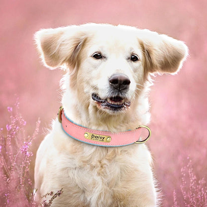 Personalized Dog Collar Leash PU Leather Dogs Collars Pet Rope Engraved Pet ID Name Necklace for Small Large Dogs Soft Padded