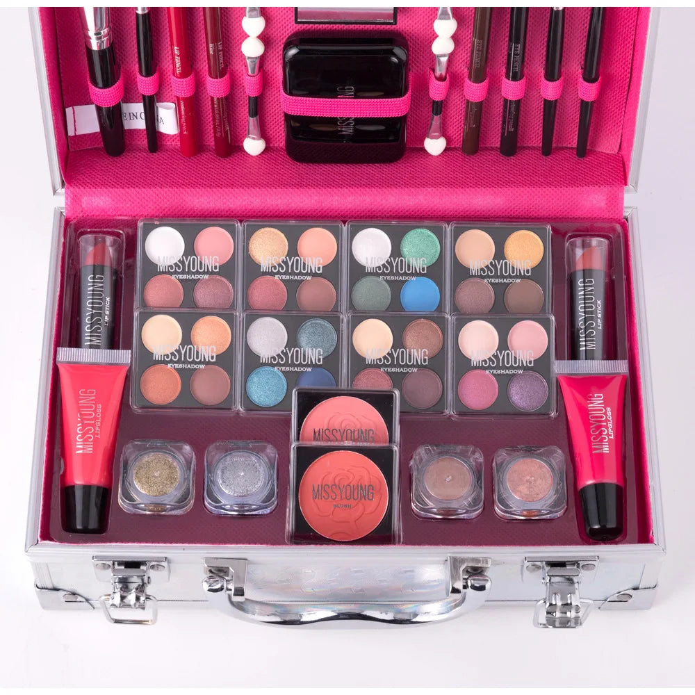 Makeup Case Set Natural Long Lasting Matte Shimmer Lipstick Eyeshadow Blush Highlight Multifunctional Full Face Cosmetic Kit