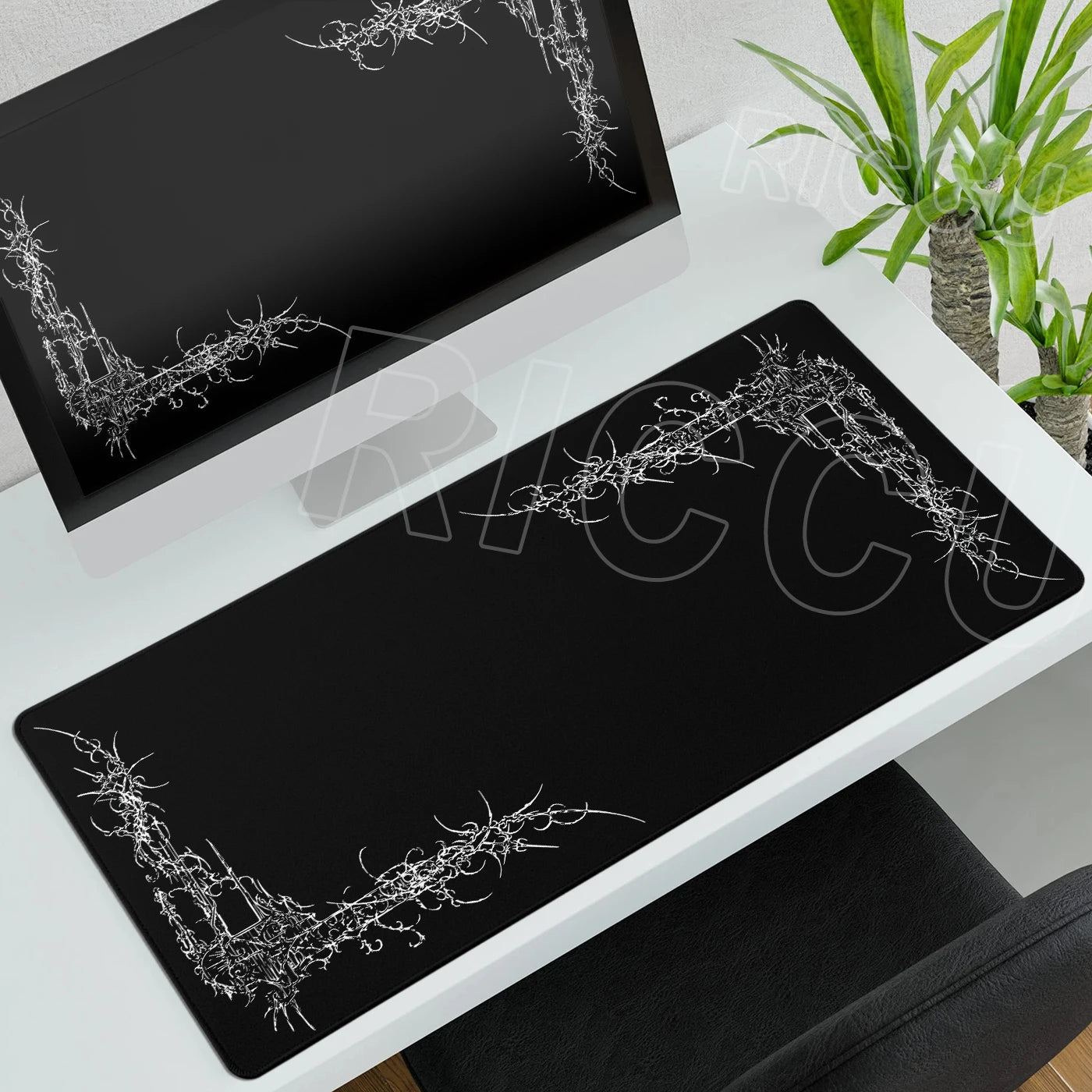 Black White Cybersigilism Deskmat Gothic Sword Art Mousepad Office Rubber Mouse Pad XXL PC Desk Accessories Gaming Keyboard Mats