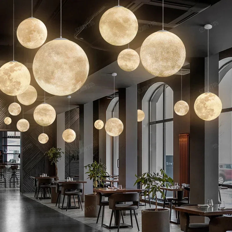 Nordic Moon Led Pendant Lights for Living Room Dining Bedroom Home Decorations Chandelier Cafe Restaurant Hanging Lamp Luminaire