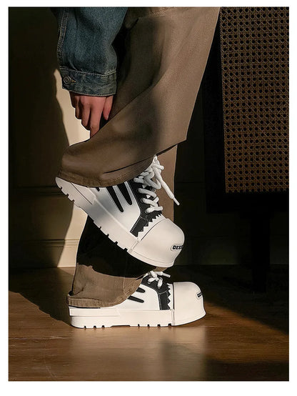 Women Men Sneakers Low-top Big-head Canvas Thick-soled Heightening Versatile Unisex Leisure Trendy Shoes Men Chunky Trainers