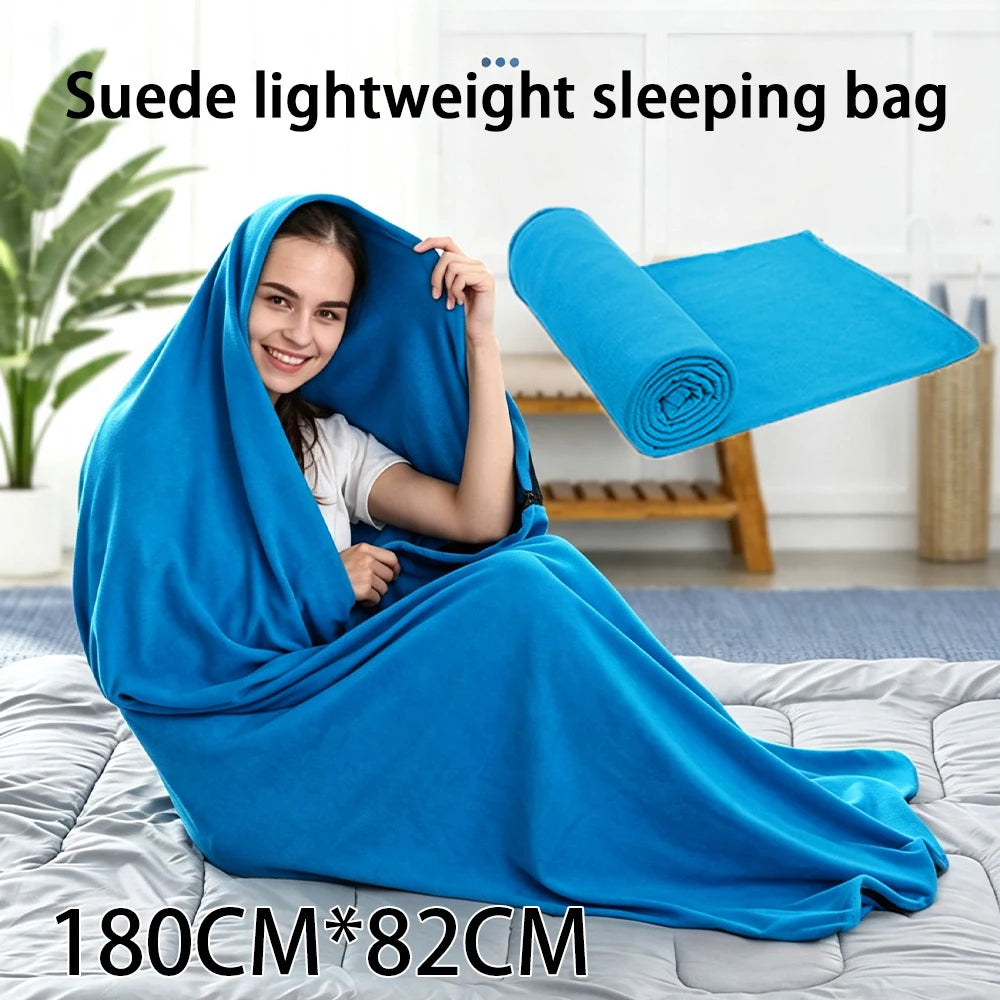 Portable Polar Fleece Sleeping Bag Liner Connectable Warm Sleep Sack Machine Washable Travel Camping Indoor Office Nap Blanket
