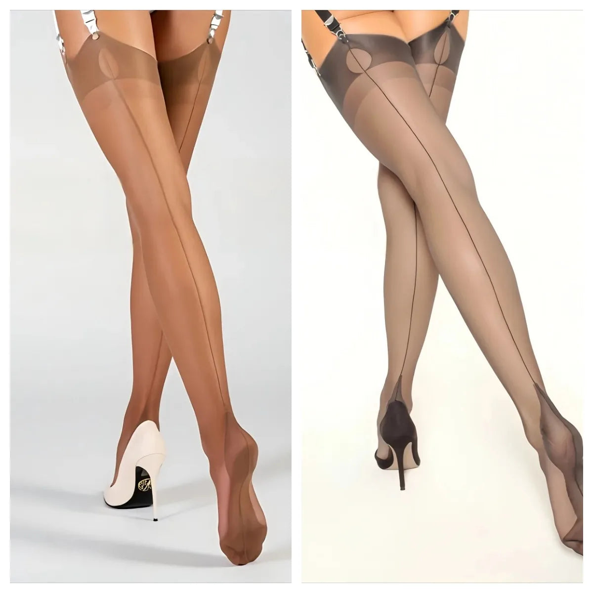Luxury Polyamide 80% Thigh High Stockings for Women, 8 Denier, Solid Color, Knit Fabric, Back Seam, Elegant & Sexy