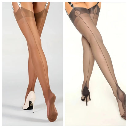 Luxury Polyamide 80% Thigh High Stockings for Women, 8 Denier, Solid Color, Knit Fabric, Back Seam, Elegant & Sexy