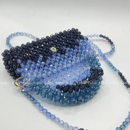Gradient Blue Beaded Own Design Tote Bags for Women Customized Color Fashion Handbags for 2022 Chain Handle Clutch Evening Bag
