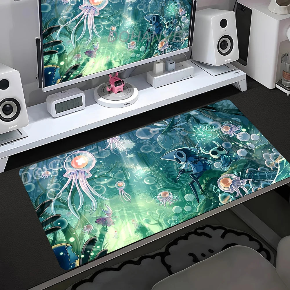 Gaming Mouse Pad Black And White Rubber Office Computer Mouse Mat Hollow Knight Anime Big Mousepad Gamers Desk Keyboard Mats