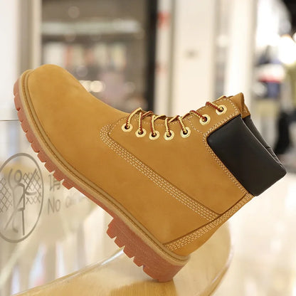 Motorcycle anti slip retro yellow boots waterproof high couple riding classic cruise shoes men women retro durable shoes