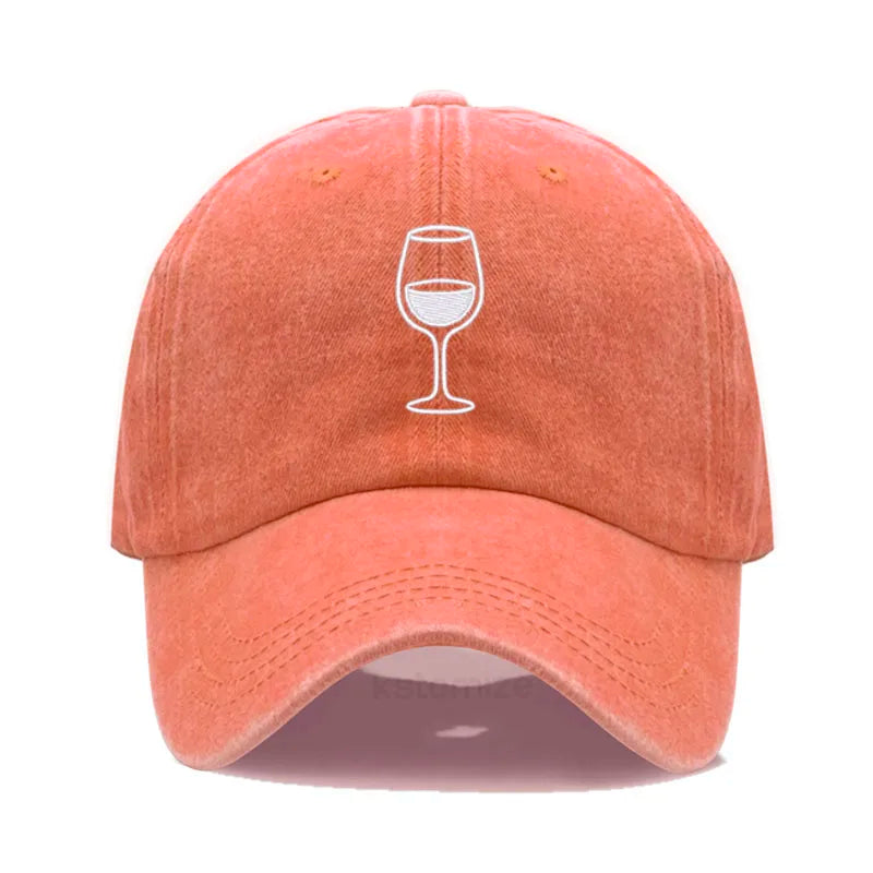 Wine Glass Embroidery Baseball Cap For Men Women Soft Cotton Adjustable Dad Hat Unisex Casual Sport Visor Golf Caps