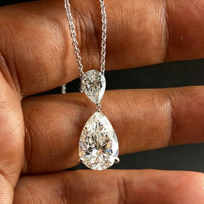 2-Stone 2.5cttw Waterdrop Moissanite Pendant Necklace for Women S925 Silver Plated 18k Gold Pear Cut Diamond NeckChain Jewelry