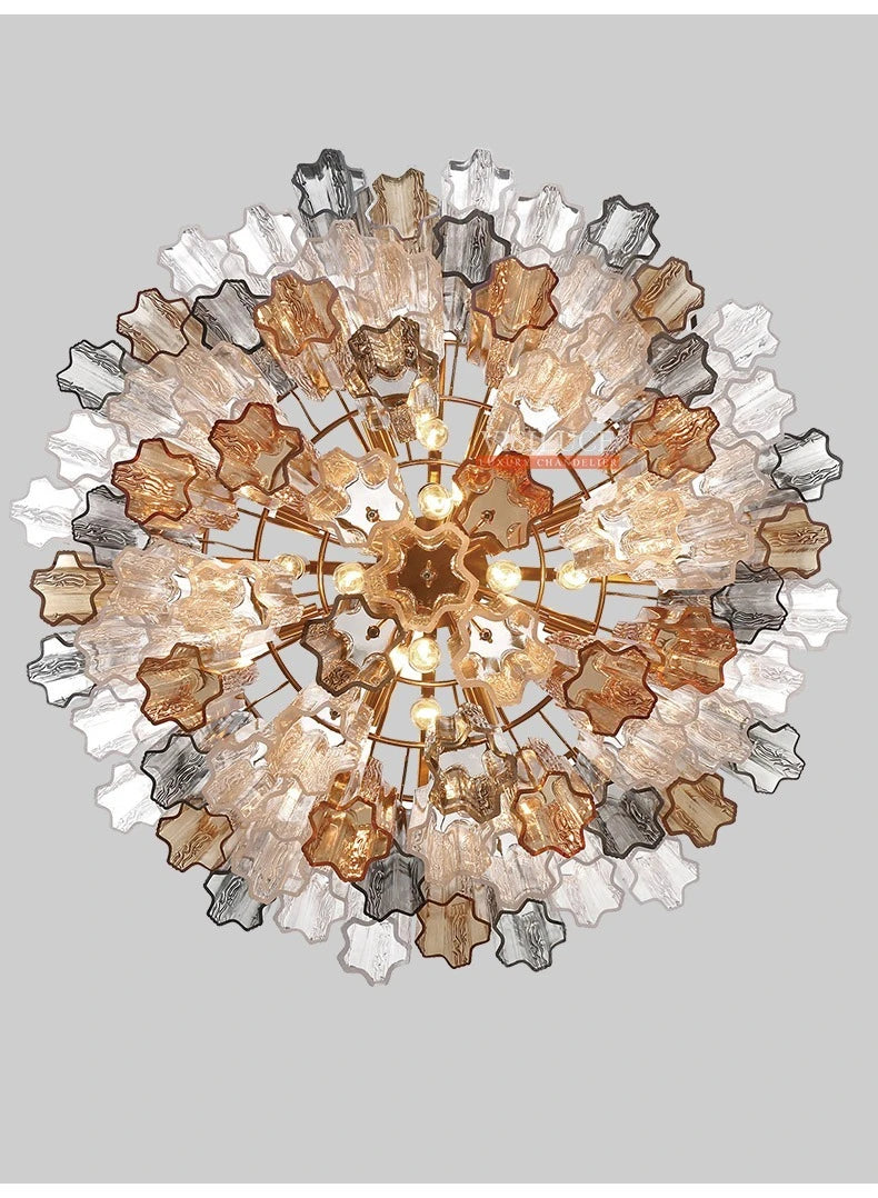 Round Murano Glass Ceiling Chandelier For Dining Living Room Bedroom Foyer Amber Glass Crystal Tube Hanging Chandelier Lights