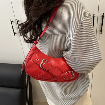 Y2K VintagePULeather WomenShoulderBag Small Crossbody Bag for Women Fashion Ladies Underarm Bag Clutch Purse Female Handbag