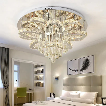 LED Modern Crystal Stainless Steel Round Dimmable RGB Chandelier Lighting Lamparas De Techo For Foyer Living Room Bedroom