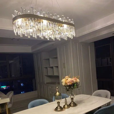 LED Postmodern Golden Chrome Silver Round Oval Crystal Chandelier Lighting Suspension Luminaire Lampen For Dinning Room