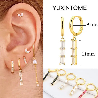 White Color Zircon Hoop Earrings 925 Sterling Silver Needle Cross/Star/Flower/Water Drop Pendant Gold Earrings Luxury Jewelry