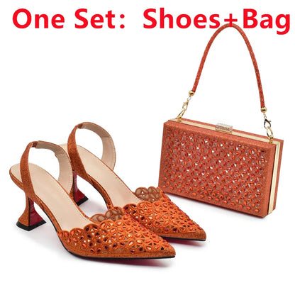 Gold Shoes and Bags Set for Women Ladies Shoe and Bag Set Latest Designers Pointed Toe Shoes Sexy Wedding Party Sandals