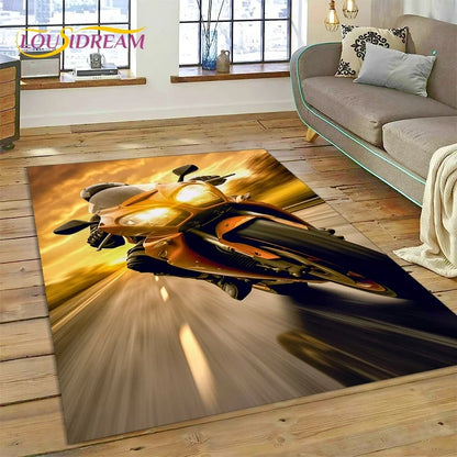Motocross Modern retro Motorcycle Carpet Rug for Bedroom Living Room Home Sofa Decoration,Children Game Large Decor Floor Mat