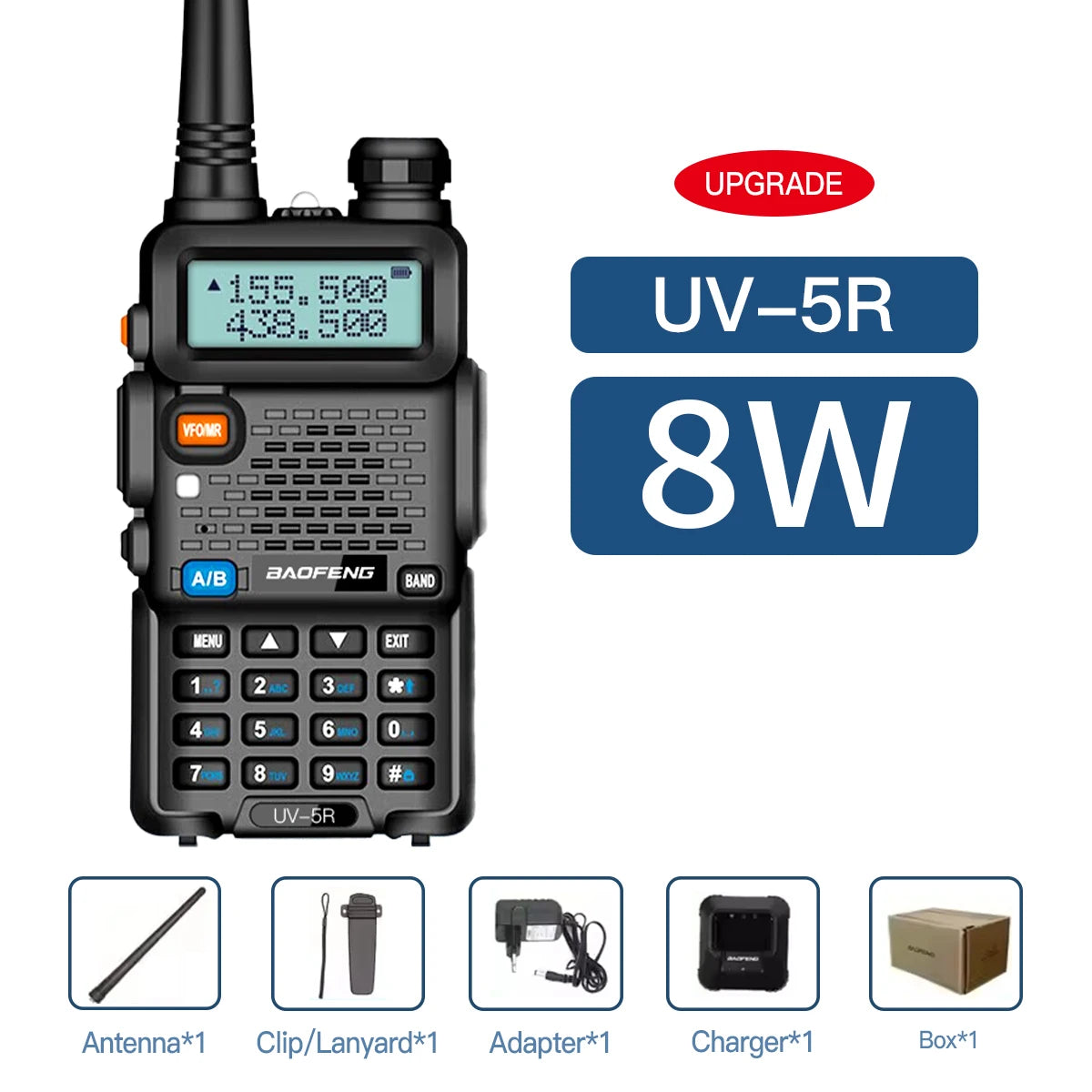 Baofeng UV5R 8W Tri-Power Walkie Talkie 5W High Power UHF VHF Dual Band Two-Way Radio Lange Afstand 128CH Handheld UV 5R CB Radi
