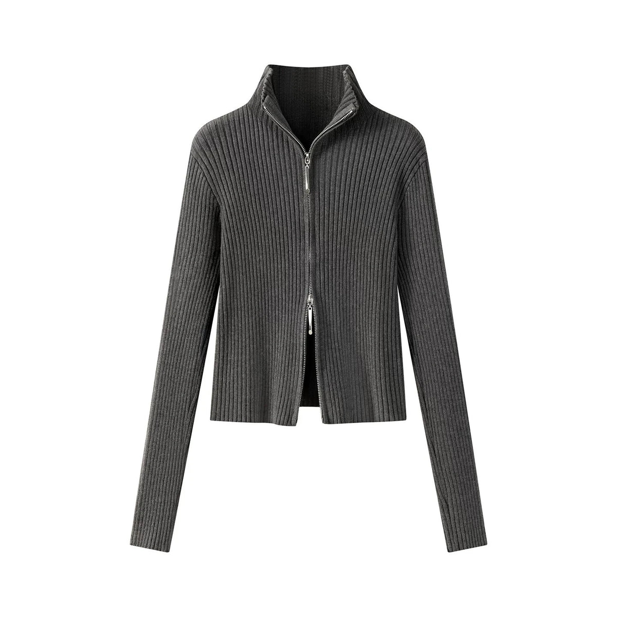 2026 Women's Autumn Winter Knit Cardigan Versatile Office Slim Flattering Cropped Zip-Up Sweater Korean Long Sleeve Outerwear