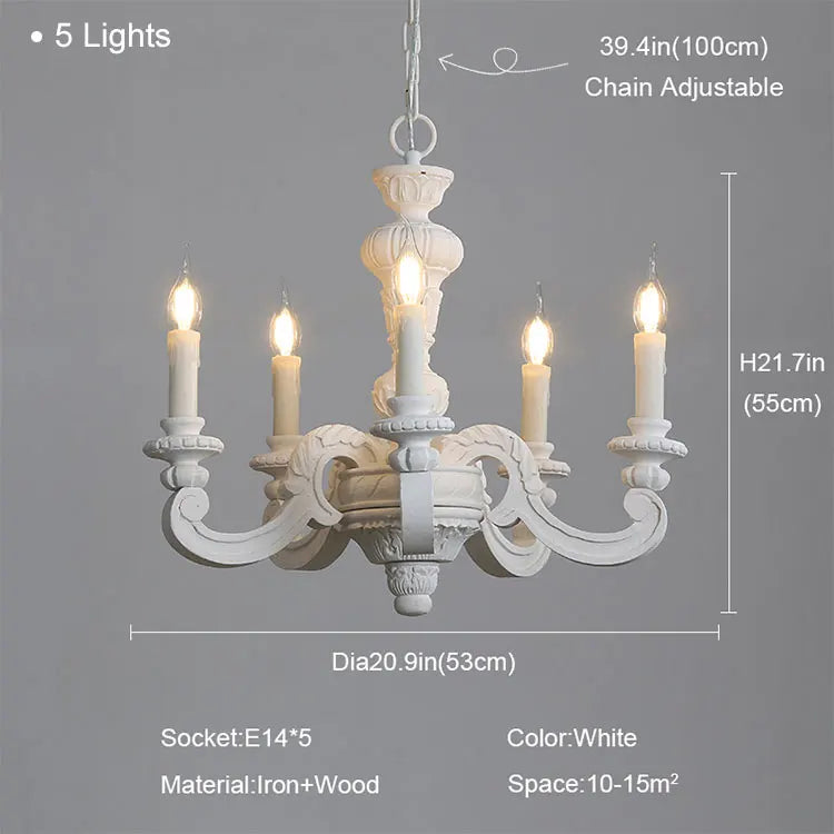 Antique White Wood Chandeliers Mid Century Chandelier Vintage French Hanging Chandeliers Classic 5/6/8 Lights Dining Living Room