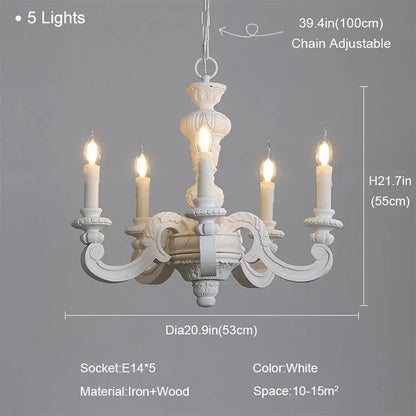 Antique White Wood Chandeliers Mid Century Chandelier Vintage French Hanging Chandeliers Classic 5/6/8 Lights Dining Living Room