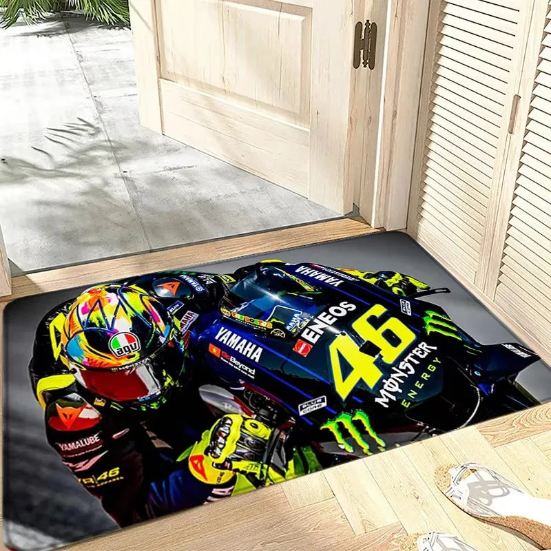Motorcycle Racer The Doctor Carpet Mat Black Yellow Racing Track Living Room Rug with Number 46 Dynamic Design Home Decoration