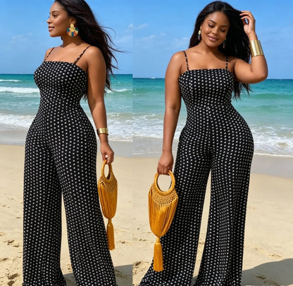 Siren Chic 2026 Women's Fashion Dot Print Wrap Chest Cami Jumpsuit Sexy Sleeveless Party Rompers